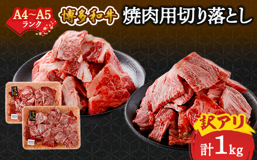 
訳あり!＜A4～A5＞博多和牛焼肉切り落とし(肩ロース・バラ)　1kg(500g×2p)_ 赤身 バラ 肩ロース 国産牛 お肉 牛肉 切り落とし 焼肉 冷凍 送料無料 黒毛和牛 国産 九州産 福岡県産 牛肉 産直 産地直送 不揃い 規格外 【1417837】
