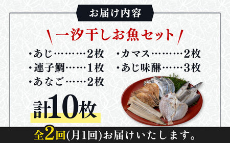 【全2回定期便】対馬 一汐干し お魚 セット 10枚 《 対馬市 》【 うえはら株式会社 】新鮮 アジ 穴子 カマス 連子鯛 干物 海産物 朝食 冷凍[WAI103]