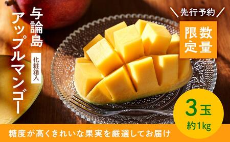 【数量限定】鹿児島 与論島アップルマンゴー特A秀品３個約１kg 化粧箱入り【先行予約】