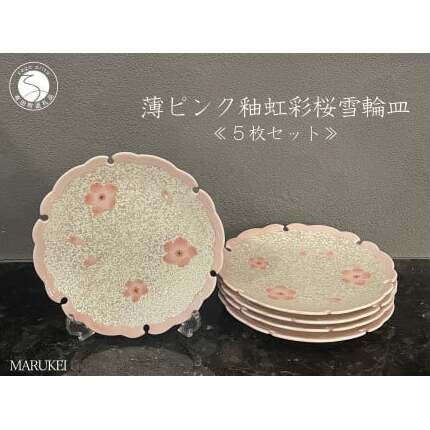 有田焼 薄ピンク釉 虹彩桜 雪輪皿 5枚セット【丸兄商社】食器 器 うつわ 陶磁器 5枚 セット 皿 中皿 取皿 雪輪皿 ケーキ皿 桜 ピンク 華やか お祝い お正月 ハレの日 as028