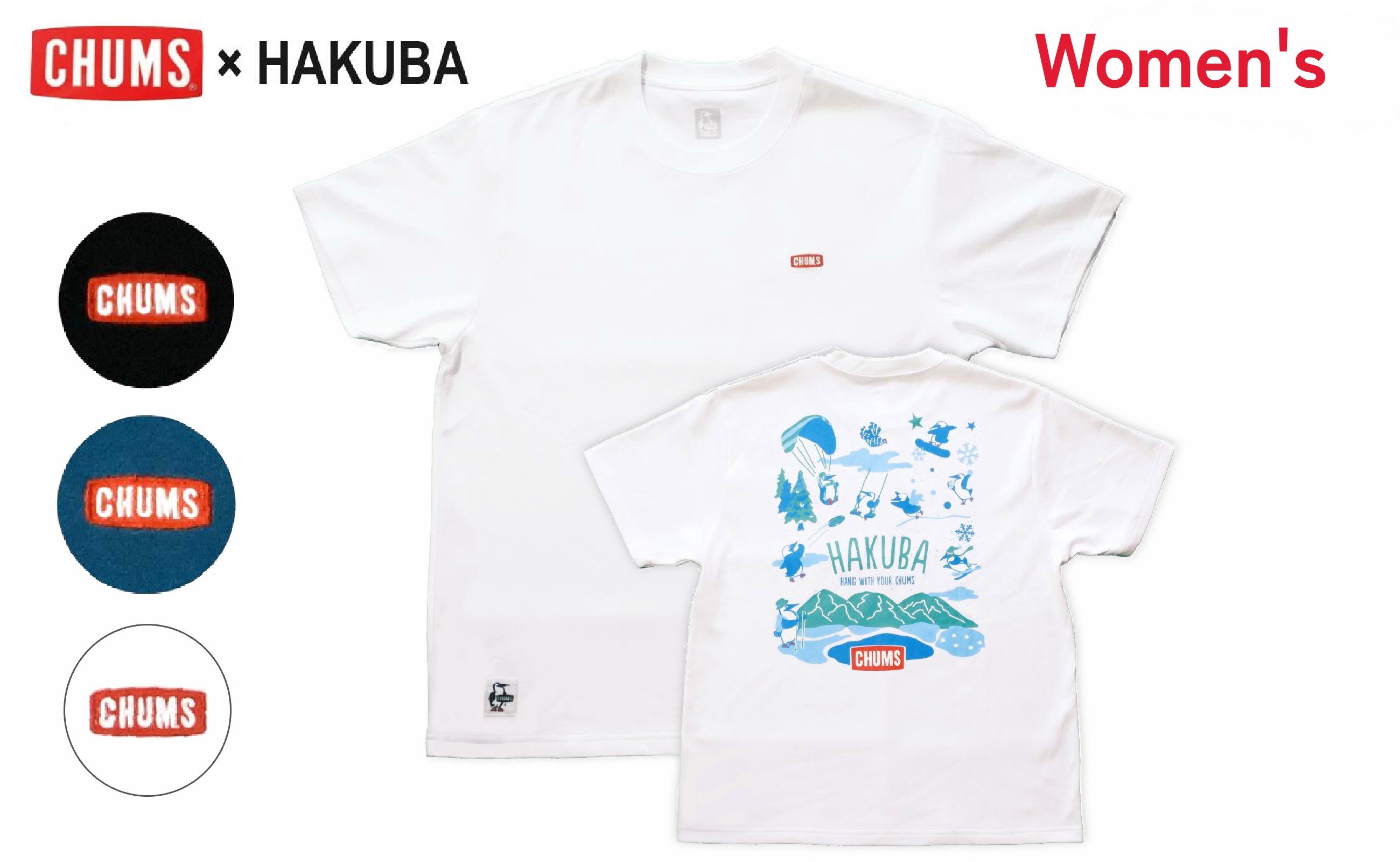 
            CHUMS×HAKUBA Booby バックプリント Tシャツ ウィメンズ /長野県白馬村　半袖　ティーシャツ　カットソー　アウトドア　スポーツ　チャムス　M L　ブラック ホワイト ティールブルー レディース　Women’s【P0550525】
          