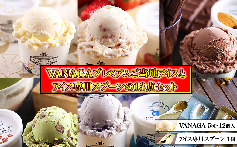 VANAGAプレミアムご当地アイス12個とアイス専用スプーン（シルバー1本）の13点セット | アイスクリーム アイス 濃厚 バニラ デザート 島根県雲南市/やまざと.com[AICN002]