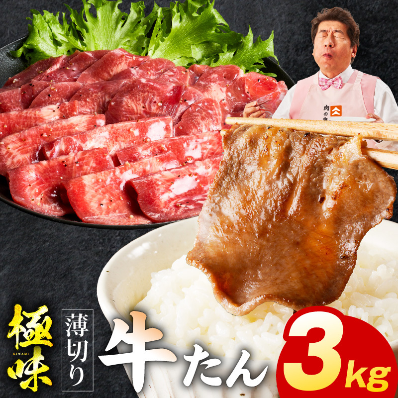 薄切り牛たん 3kg【氷温熟成×旨塩ダレ 味付き 訳あり サイズ不揃い 500g 小分け 焼くだけ 焼肉】 mrz0291