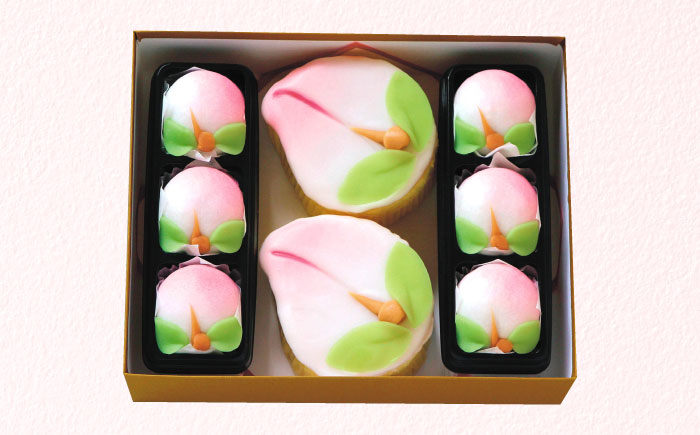 【長崎縁起菓子】桃カステラ2個・桃まんじゅう6個 詰合せ（中）/ 桃カステラ カステラ まんじゅう 桃の節句 ひな祭り / 諫早市 / 株式会社梅月堂 [AHBN006]