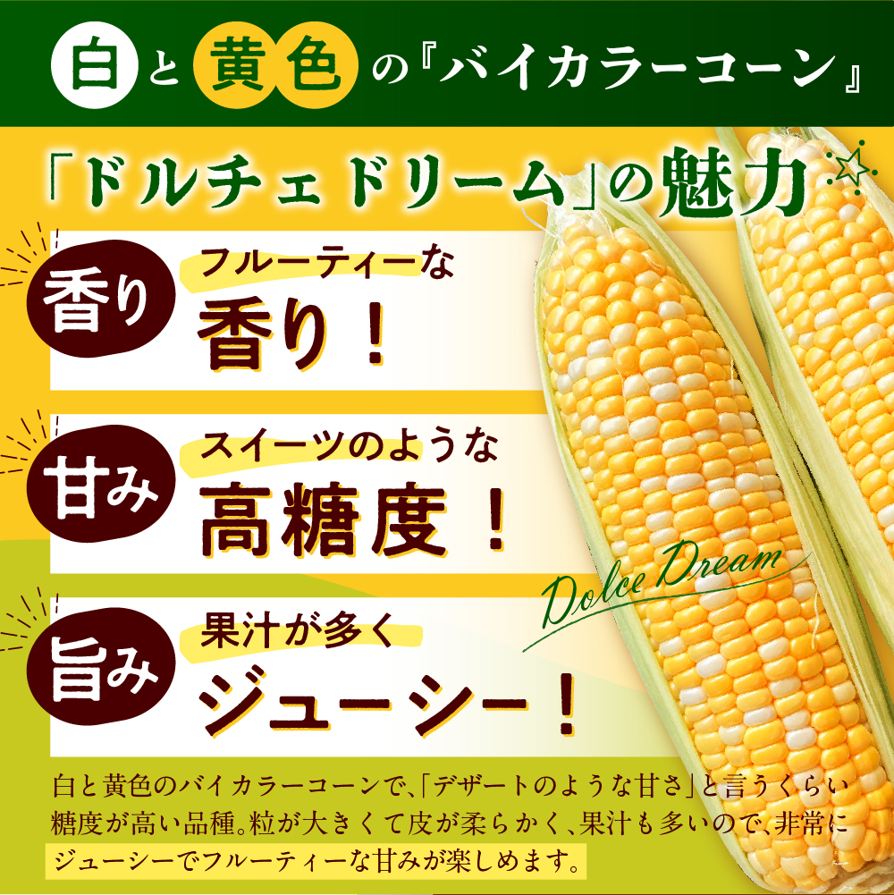 【2025年分先行予約】ドルチェドリーム(20本) 　とうもろこし 高評価 ★ 北海道産 なまら十勝野 キャンプ飯 BBQ ソロキャン人気 トウモロコシ 生 野菜 北海道 十勝 芽室町 送料無料 お取