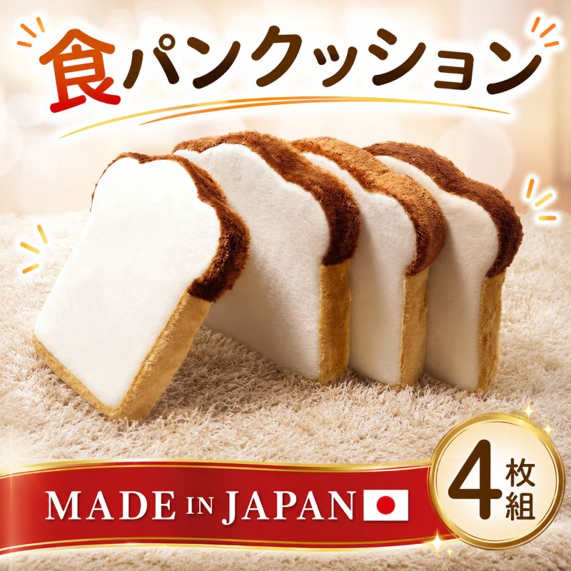 【ふるさと納税】食パンクッション4枚組　A339 ／ クッション 食パン 低反発 座布団 インテリア かわいい リビング 椅子用 4枚組 厚木市