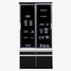 【開梱設置】 響 食器棚 幅100cm 食器棚 引き戸 完成品 ブラック 食器 収納 大川家具 ダイニングボード