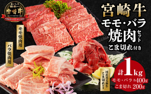 宮崎牛モモ焼肉400ｇ×1、宮崎牛バラ焼肉400ｇ×1、宮崎県産黒毛和牛小間切れ100ｇ×2_M132-027