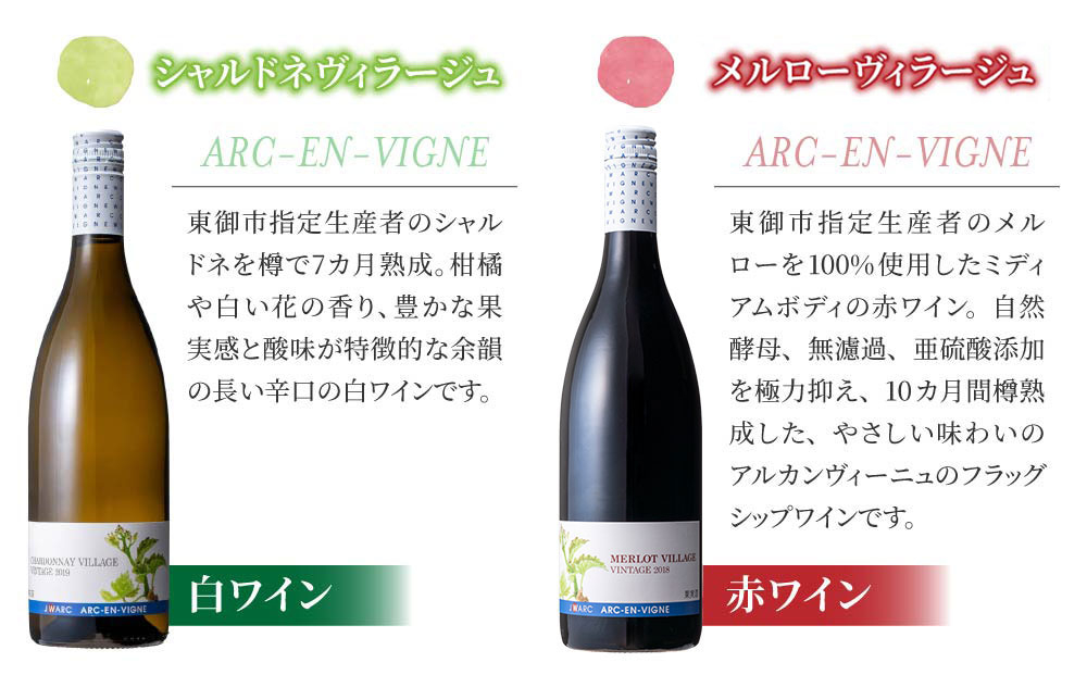GI NAGANO認定ワイン　赤白飲み比べセット（メルローヴィラージュ、シャルドネヴィラージュ）|【アルカンヴィーニュ】日本ワイン 長野ワイン 東御ワイン ワイン 長野 東御 赤ワイン 白ワイン 辛口