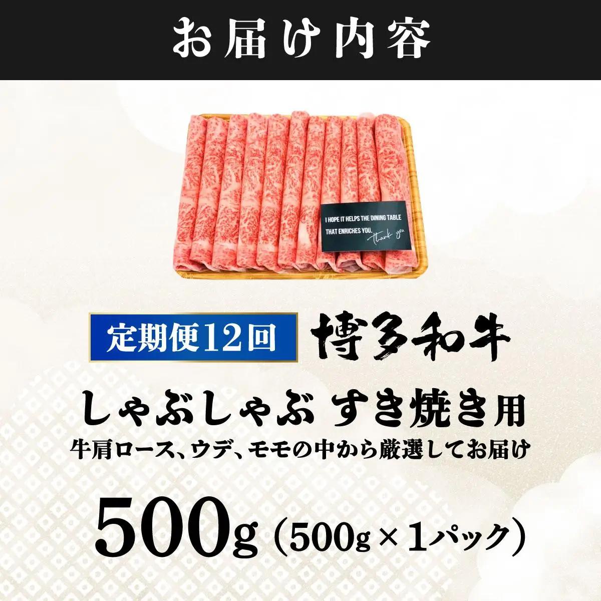 寄附額改定↓ ＜定期便・全12回＞A4ランク以上！博多和牛 スライス しゃぶしゃぶ すき焼き用 500g