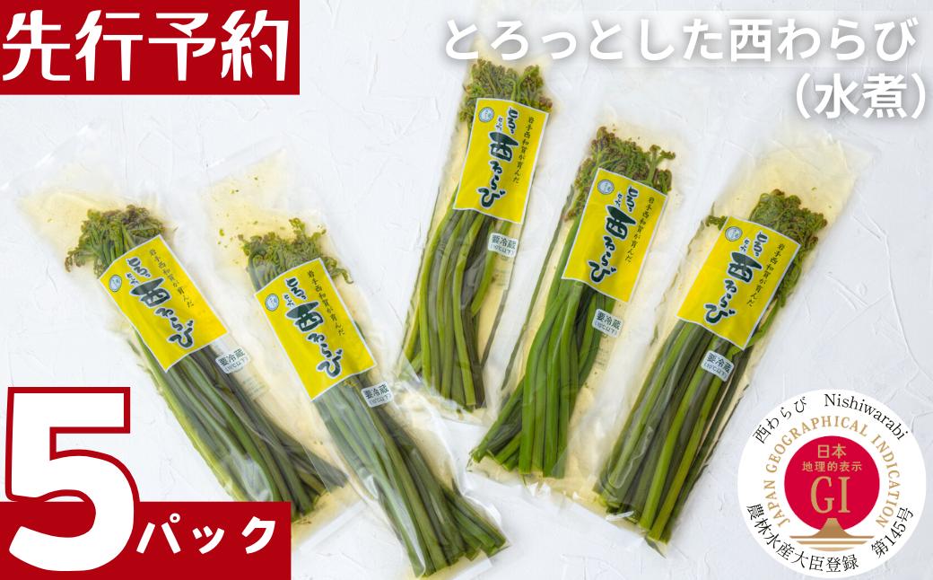 
            ☆＜先行予約＞【令和７年度・採れたて旬】とろっとした西わらび水煮５パック
          