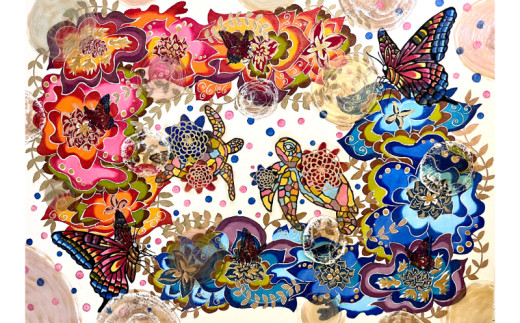 １点もの「紅型×レジン」【新垣優香】花風「Flower Style」 ☆ 伝統工芸品 琉球紅型 限定品 コラボ商品 華やか ギャラリー ホテルロビー エントランス向け カラフル 地場産品 海洋保護 若手作家 大きめ 沖縄 読谷村