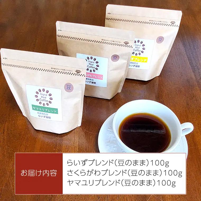 らいず珈琲 オリジナルブレンド ３種（各100g）【豆】  コーヒー 珈琲 豆 オリジナル ブレンド セット 飲み比べ  [CK002sa]