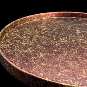 木製 丸トレイ 乱糸 (マット仕上げ) 赤溜