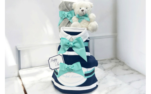 おむつケーキ デザイン：ストライプ（6M） 【おむつ ケーキ プレゼント 洋服 カバーオール 靴下 ギフト お祝い】