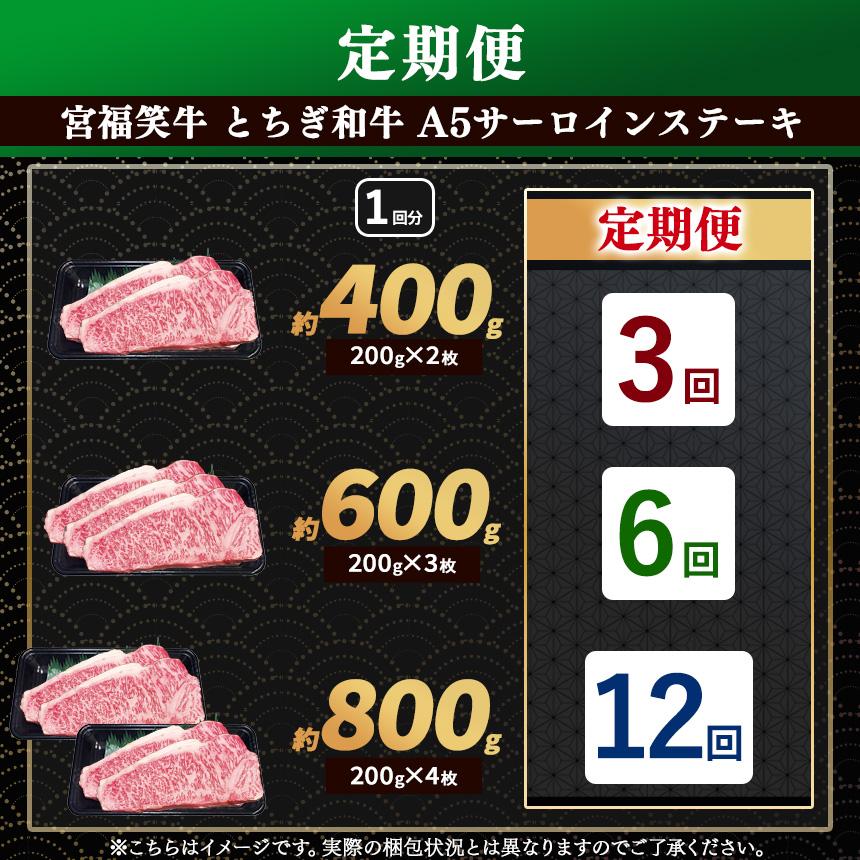 [定期便12回]宮福笑牛(とちぎ和牛) A5 サーロインステーキ 200g×3枚｜数量限定 黒毛 和牛 お肉 栃木県共通返礼品 栃木県産 600g | 定期便12回