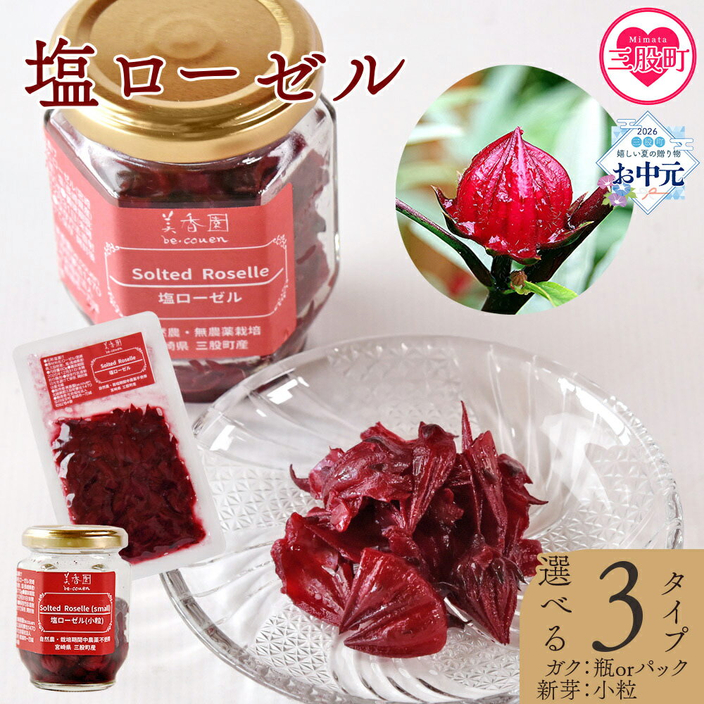 【ふるさと納税】選べるタイプ＜塩ローゼル 【瓶/パック】 60g/【小粒】70g＞ 国産ハーブ しそ風味 梅風味 混ぜご飯 箸休め 薬味 漬物 和食 和風 おにぎりの具 ごはん ご飯 パン パスタ サラダ 調味料 塩漬け 夏ギフト 手土産 宮崎県 三股町【MI624-bi】【美香園】