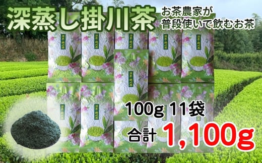 
            ＜産地直送＞お茶農家が普段使いで飲むお茶　1番茶100%深蒸し掛川茶100g×11袋　合計1.1kg【1525014】
          