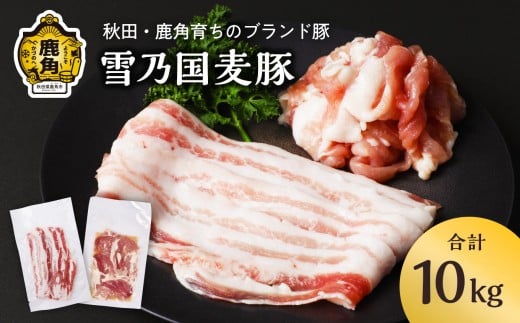 雪乃国麦豚 豚バラスライス 豚ウデ切り落としセット 合計 10kg【恋する鹿角カンパニー】 豚肉 豚 100g 小分け 真空 パック 便利 簡単調理 10kg 麦豚 甘い 脂 ブランド豚 秋田 あきた 鹿角市 鹿角 送料無料