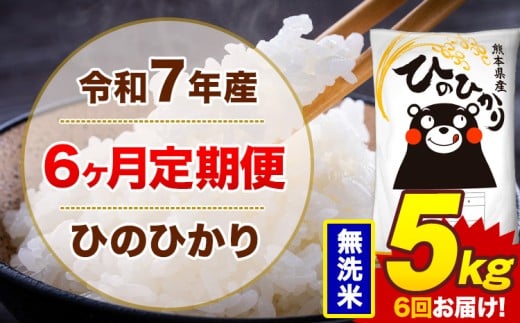 【6ヶ月定期便】令和7年産 無洗米 5kg 米 ひのひかり《お申込み翌月から出荷》熊本県 菊池市 国産 熊本県産 白米 精米 無洗米 送料無料 ヒノヒカリ こめ お米