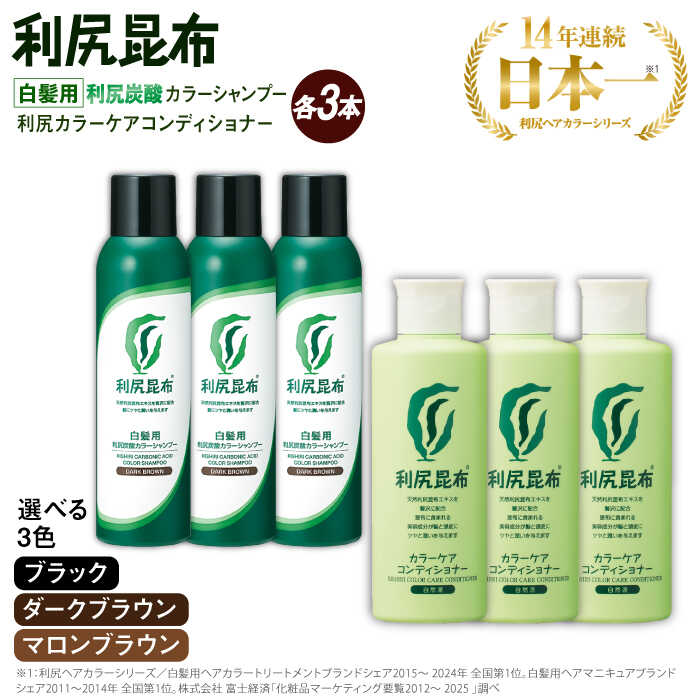 【ふるさと納税】【色が選べる!6本セット】【白髪用】利尻炭酸カラーシャンプー+利尻カラーケアコンディショナー ムラなく染まる 濃密泡 白髪染め 無添加 植物由来 カラーリング ヘアカラー シャンプー 低刺激 炭酸 敏感肌 ノンシリコン 補修 ヘアケア
