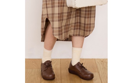 ゴム紐レースアップコンフォートシューズ｜ブラウン  3L(25.0cm) レディース スリッポン 幅広 甲高 外反母趾 ゆったり幅 大人気 靴