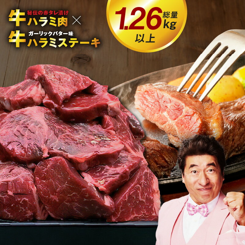 【ふるさと納税】【発送月が選べる】総量 1.26kg以上 ハラミだけ 満足 焼肉 セット 訳あり サイズ不揃い 秘伝の赤タレ 牛ハラミ肉 ガーリックバター味 牛ハラミステーキ 焼くだけ 簡単調理 お弁当 BBQ お取り寄せグルメ 冷凍 大阪府 泉佐野市 送料無料 肉の泉佐野