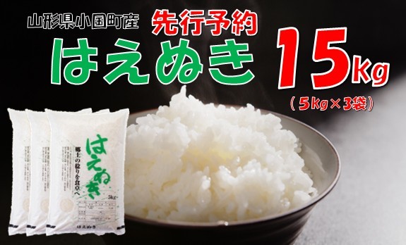 
                  【令和８年新米  先行予約】山形県小国町産 はえぬき15kg（5kg×3袋)　小国米穀商業協同組合
                