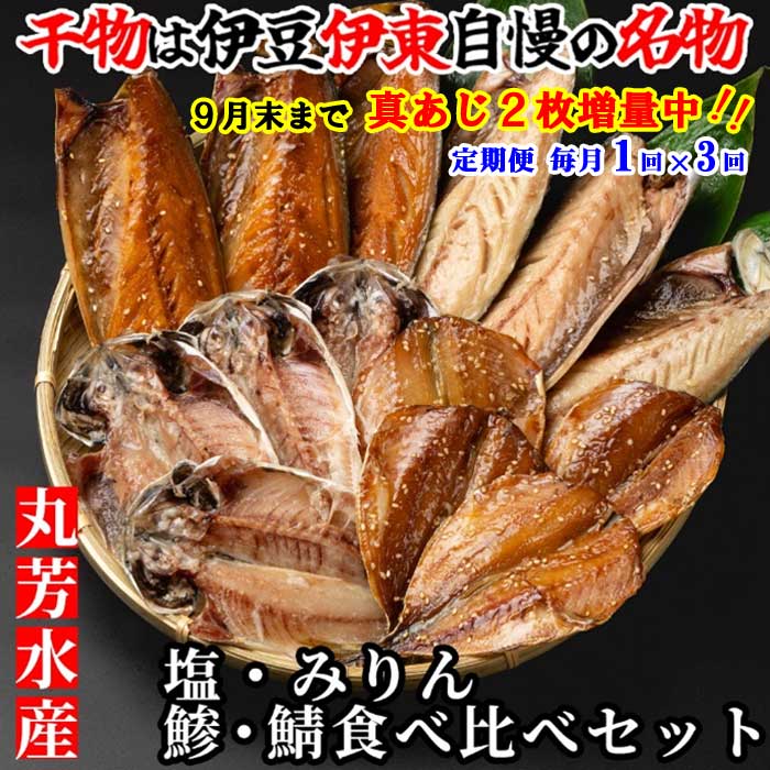 W03【ふるさと納税】【定期便 全3回】伊東 丸芳のおすすめ おかずの定番 無添加・無着色 あじ・サバひものセット 蒼 9月末まで真あじ2枚増量中 毎月1回×3回