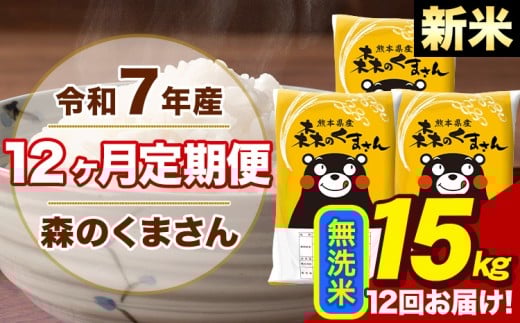 【12ヶ月定期便】令和7年産 新米 森のくまさん 無洗米 15kg 5kg×3袋 計12回お届け 《1月から出荷開始》 お米 こめ 熊本県産 ご飯 備蓄