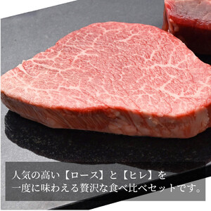 【定期便3カ月】近江牛 ステーキ 食べ比べ ロース・ヒレ 計300g（各150g計2枚）A4/A5 月1回３ヵ月間お届け 牛長商会 みんなのお肉本舗