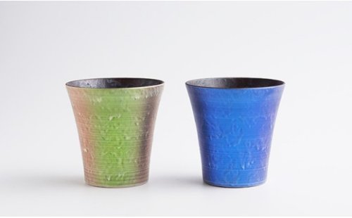有田焼 麟 Lin ペアロックカップ【金照堂】食器 酒器 カップ ロックカップ タンブラー 2色 セット ブルー グリーン おしゃれ 上品 華やか bj065