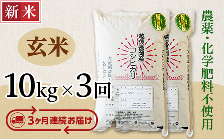 E1-G103A【3ヶ月連続お届け】新潟県長岡産コシヒカリ玄米10kg