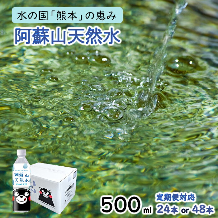 【ふるさと納税】水 熊本 阿蘇 阿蘇山 天然水 500ml × 24本 1ケース 48本 2ケース 定期便 みず 飲料 くまモンラベル 熊本県 ミネラルウォーター 非加熱殺菌 賞味期限2年 備蓄 保存用 送料無料【地場産品基準：類型8イ】