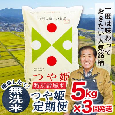 ふるさと納税 最上町 【毎月定期便】買い忘れなしで美味しい特別栽培米つや姫5kg(無洗米)が届く全3回