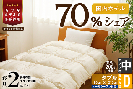 【国内ホテル・旅館70%シェア】寝具2点セット(ダブル) 国内生産 羽毛布団 掛け布団 ふとん まくら