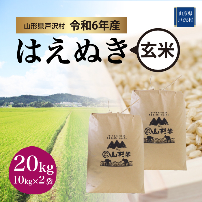 ＜令和6年産米受付　配送時期指定できます＞　はえぬき 【玄米】 20kg （10kg×2袋） 戸沢村