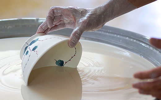 【波佐見焼】使いやすい水引草のぷっくり いれこ碗 茶碗 どんぶり 3点セット【松幸陶芸】 [HB16]