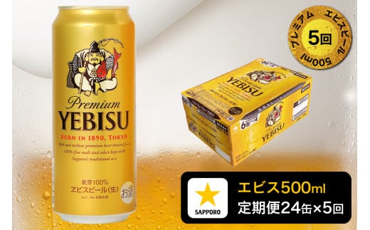 T0005-2105d　【定期便5回】エビスビール500ml×1箱(24缶)