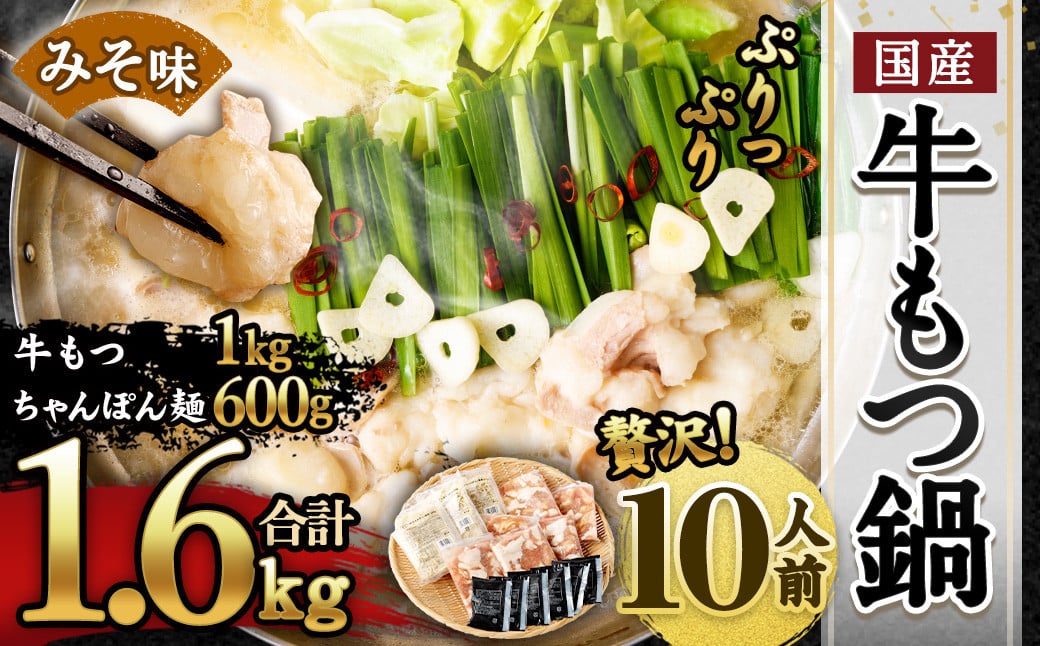 
            国産 牛もつ鍋 10人前 ちゃんぽん 濃縮スープ付（みそ味）
          