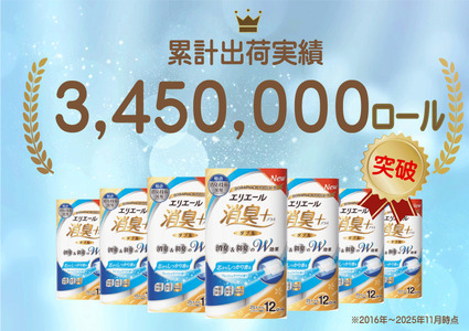 【2ヶ月連続お届け 定期便・計144ロール】エリエール 消臭＋トイレットティシュー［ダブル25m］12R×6パック しっかり香るフレッシュクリアの香り  日用品 トイレ 消耗品