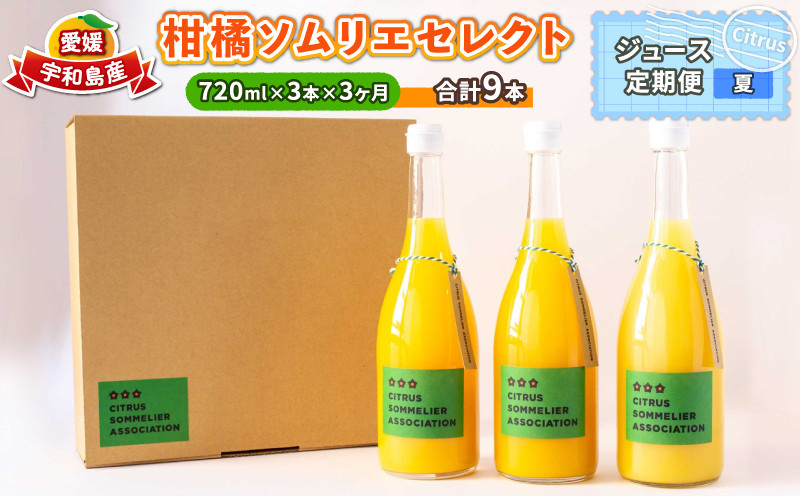 
            ジュース定期便 3回 720ml × 3本 計9本 セレクト ジュース 柑橘ソムリエ 先行予約 定期便 みかん定期便 3ヶ月 果汁 飲料 柑橘 みかん mikan 蜜柑 みかんジュース ストレートジュース 100%ジュース 果物 くだもの フルーツ 国産 愛媛 宇和島 H040-064003
          