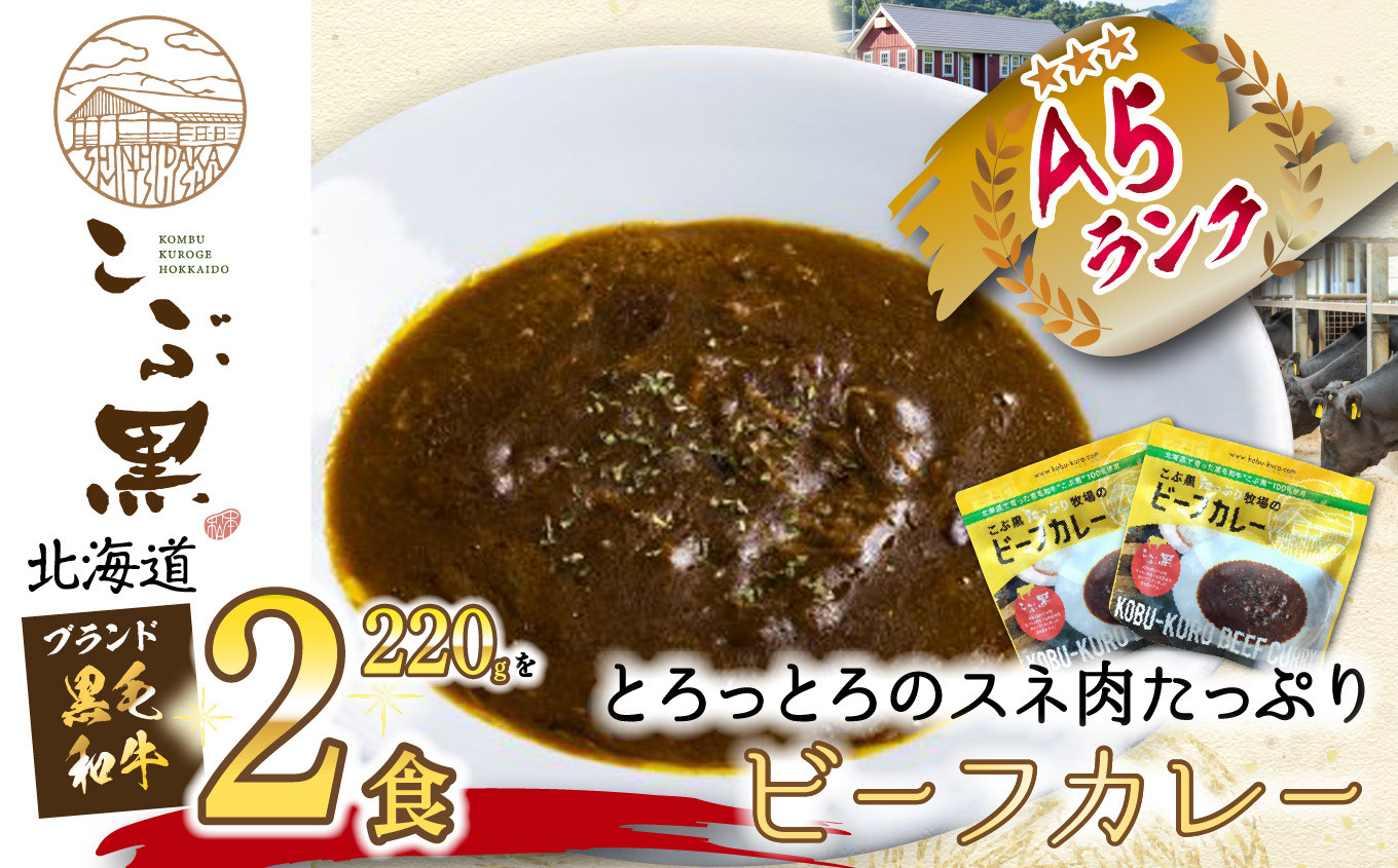 
北海道産 黒毛和牛 こぶ黒 A5 ビーフカレー 220g × 2パック 和牛 牛肉 カレー
