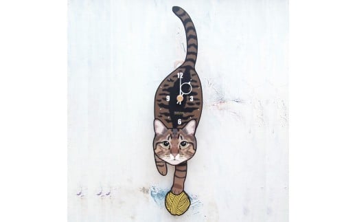 C-74W6 キジトラ-猫の振り子時計毛糸玉06.BLUE C-CC-074A