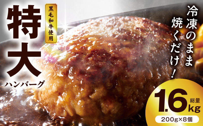 【冷凍のまま焼くだけ！】特大ハンバーグ 200g×8個【黒毛和牛入り BIGサイズ ハンバーグ 小分け 惣菜 冷凍 牛肉 豚肉 はんばーぐ 一人暮らし 時短 簡単調理 数量限定 大阪 泉佐野 大阪府 泉佐野市】