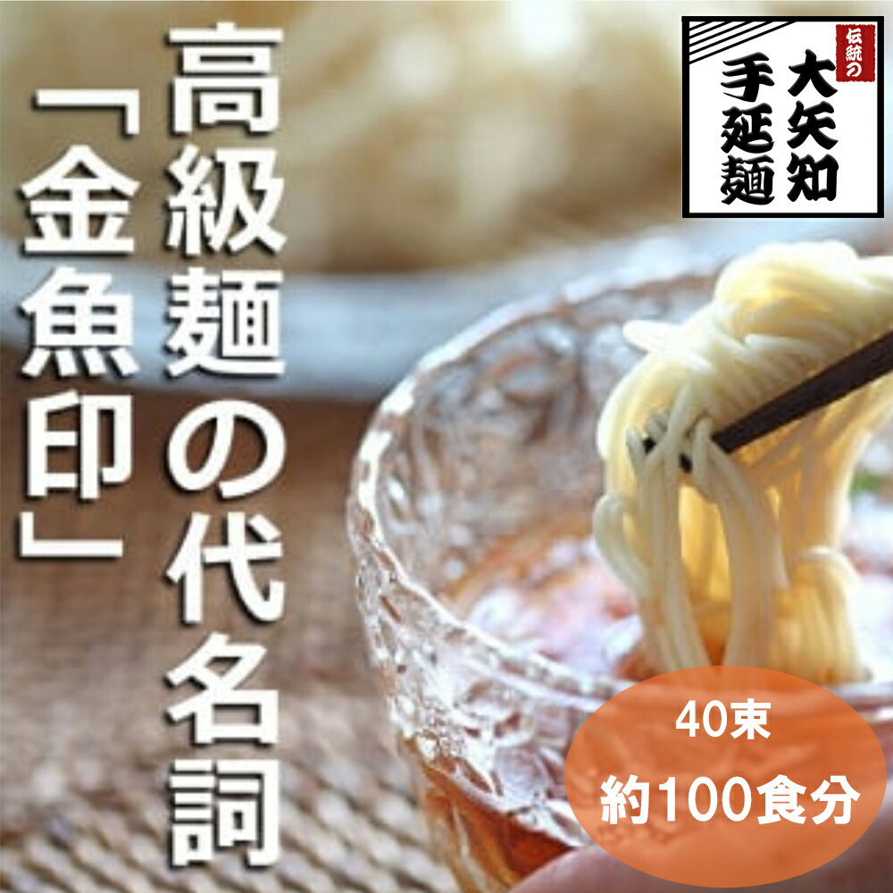 【ふるさと納税】TV番組「マツコ＆有吉 かりそめ天国」紹介店　一等粉のみを使用した「金魚印」 手延ひやむぎ 40束入り(約100食分) 冷や麦 冷麦 乾麺 渡辺手延製麺所　／王道の名産品　四日市 大矢知伝承の味 金魚印 清流　ミネラル 高級麺 麺 手延べめん そうめん 冷麦 夏