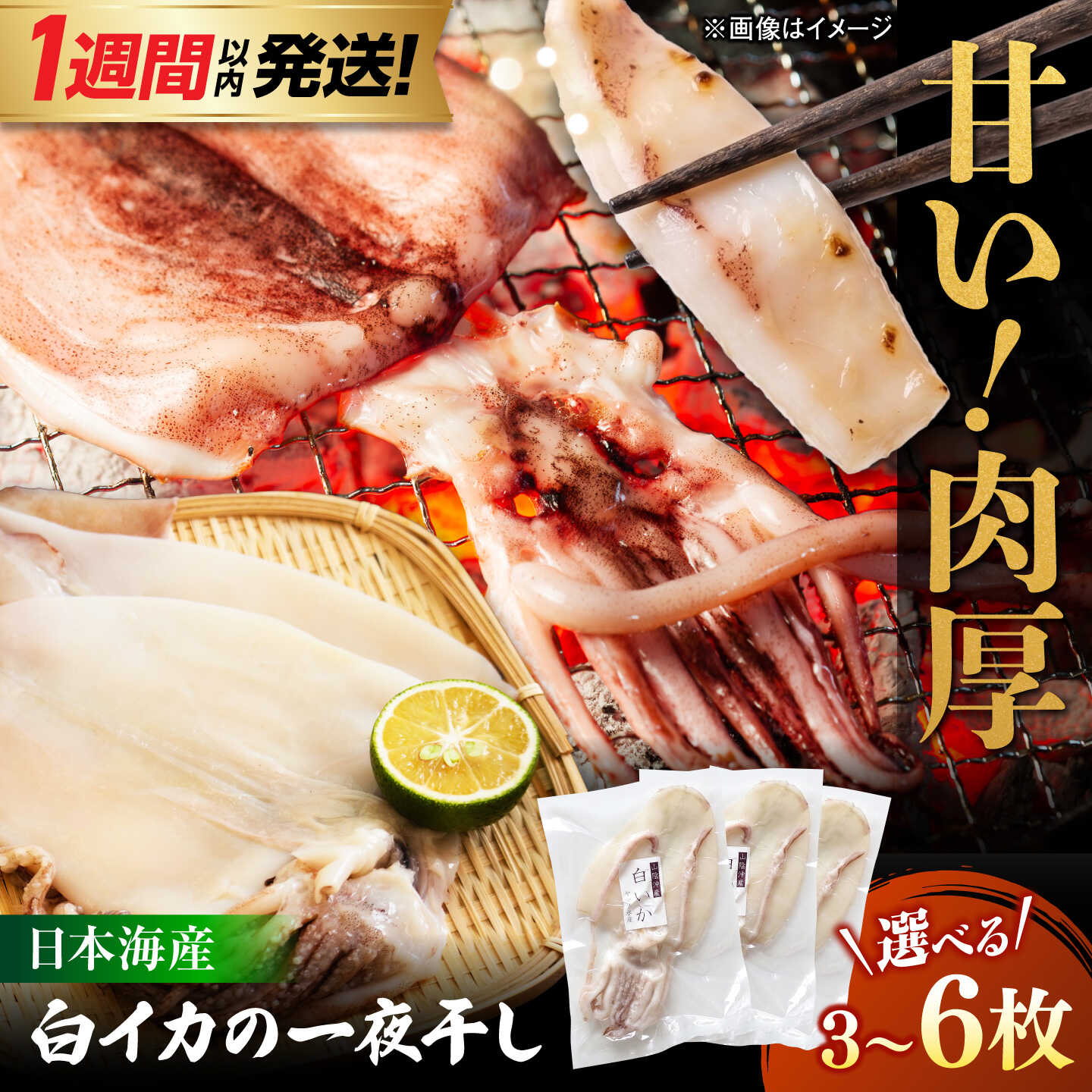 【ふるさと納税】【選べる枚数】＼1週間以内発送／白イカ 一夜干し 3枚～6枚セット 島根県松江市/有限会社ヤマヲ水産 ｜ 干物 一夜干し イカ 白いか 真イカ 人気 大容量 小分け 個包装 焼くだけ 国産 イカ 冷凍 おつまみ 国産 海鮮 イカ いか 干物[ALDB025]