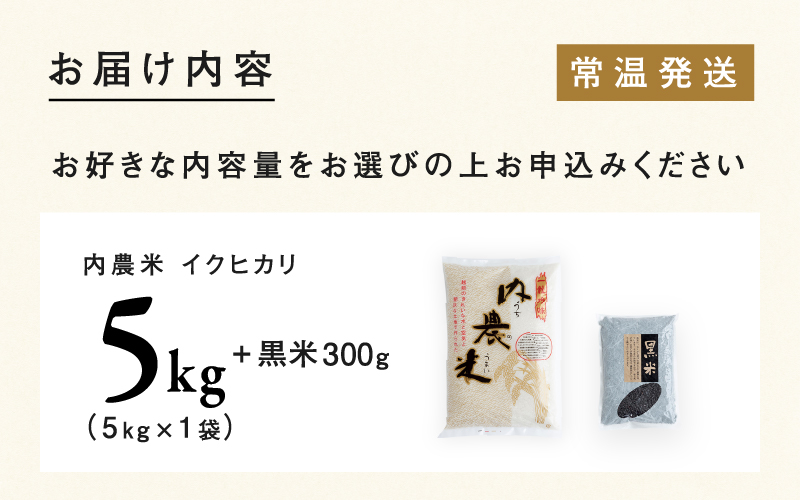 【令和6年産新米】福井県産 内農米 イクヒカリ 5kg  黒米300ｇ2024年10月中旬以降順次発送！