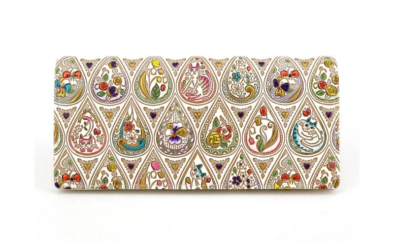 【文庫屋大関】束入れ 花と猫＜ミックス＞【皮革工芸品】 財布 お札 お札入れ 長財布 カード 小銭 牛革 手作り 日本製 墨田区 東京都