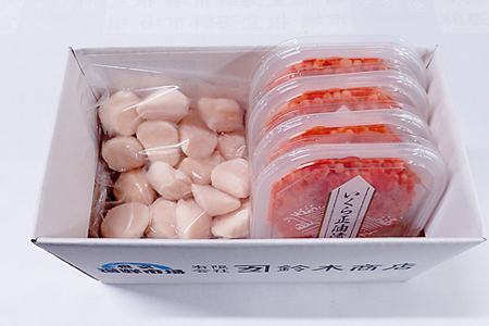 いくら醤油漬け(鮭卵)70g×4P、刺身用ほたて200g B-14039